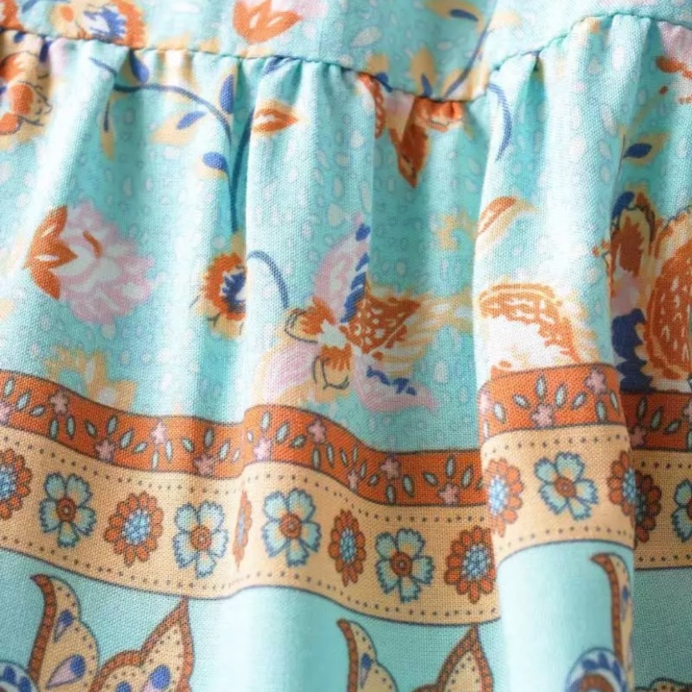 SOLD OUT Bohemian Floral Light Blue Long Sleeve Dress - Picture 9 of 13